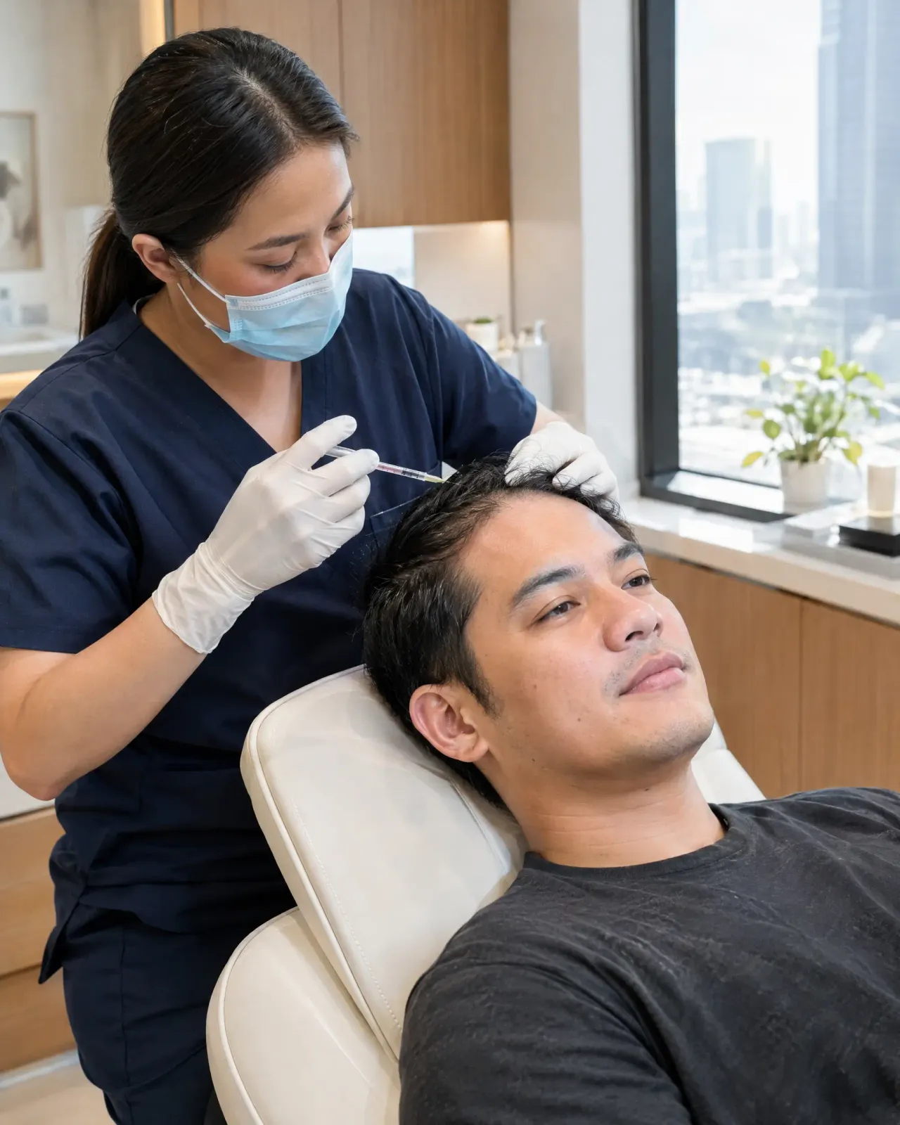 A non-surgical scalp treatment in progress at GraftLab Philippines.